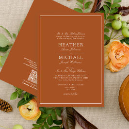 QR Code Formal Burnt Orange Classic Script Wedding Einladung