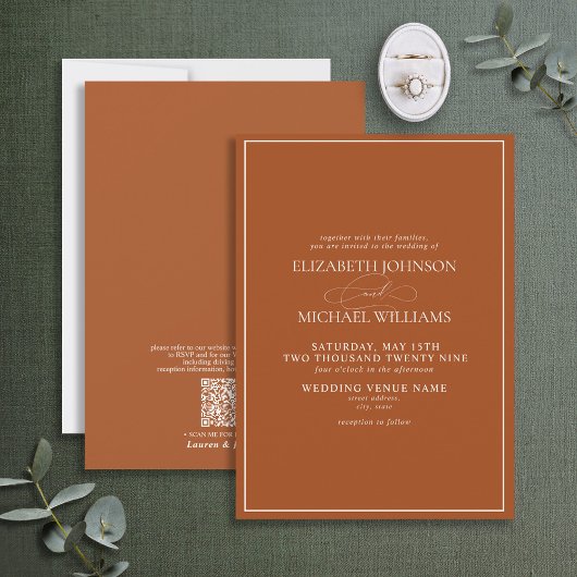 QR Code Formal Burnt Orange Classic Script Wedding Einladung
