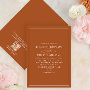 QR Code Formal Burnt Orange Classic Script Wedding Einladung