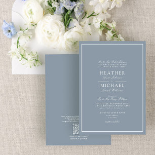 QR Code Formal Dusty Blue Classic Script Wedding Einladung