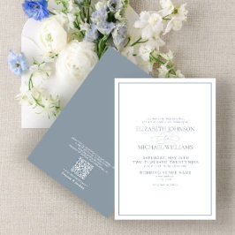 QR Code Formal Dusty Blue Classic Script Wedding Einladung