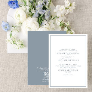 QR Code Formal Dusty Blue Classic Script Wedding Einladung