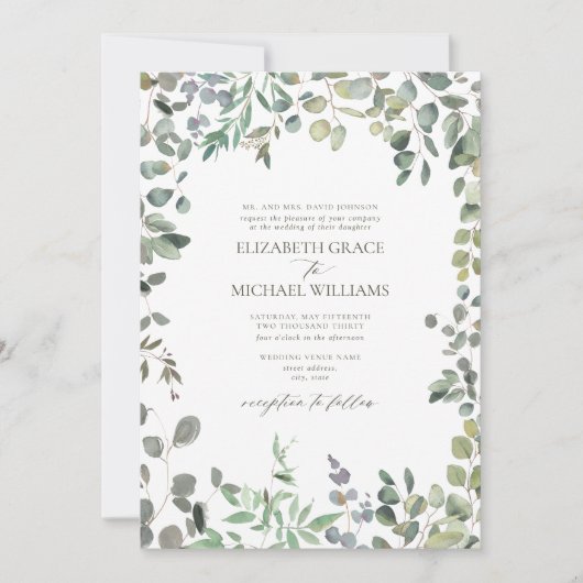 QR-Code Formale Größe Grüne Eukalyptus Wasserfarbe Einladung (Vorderseite)