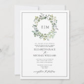 QR-Code Formale Größe Grünes Eukalyptus Monogramm Einladung (Vorderseite)