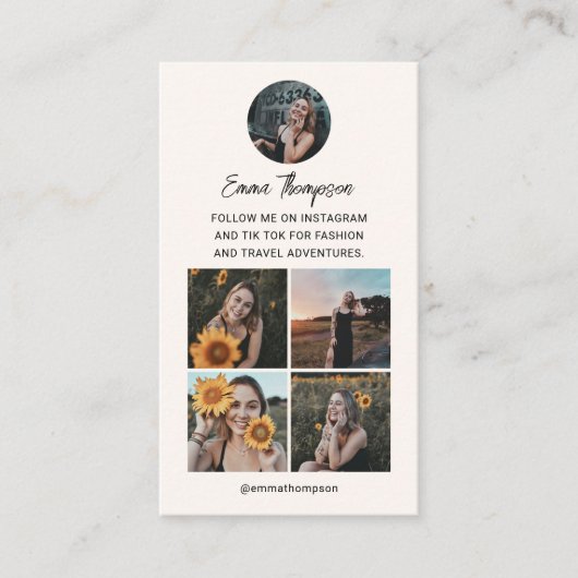 QR-Code-Foto Beige Visitenkarte (Vorderseite)