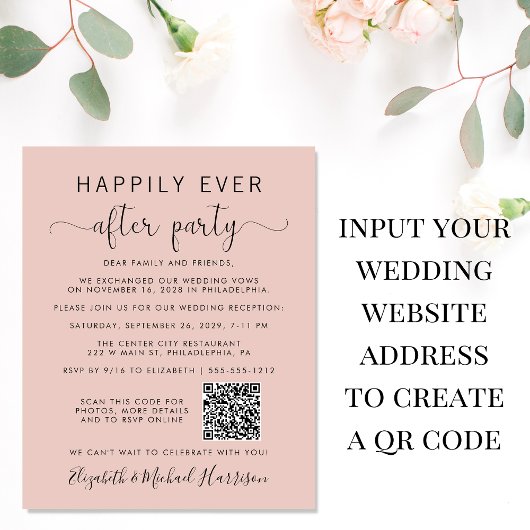 QR Code Foto Blush Hochzeitsempfang Einladung