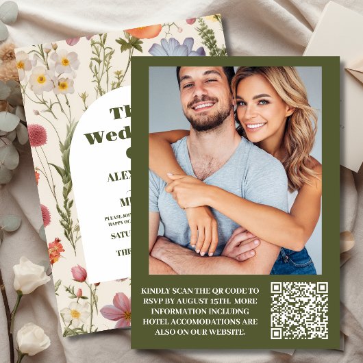 QR Code Foto Boho Wildblume Botanische Hochzeit Einladung