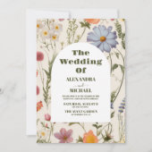 QR Code Foto Boho Wildblume Botanische Hochzeit Einladung (Vorderseite)