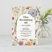 QR Code Foto Boho Wildblume Botanische Hochzeit Einladung (Stehend Vorderseite)