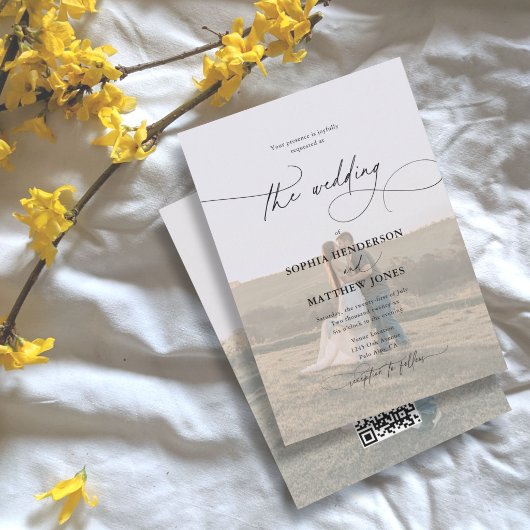 QR Code Foto Calligraphy Elegant Wedding Einladung