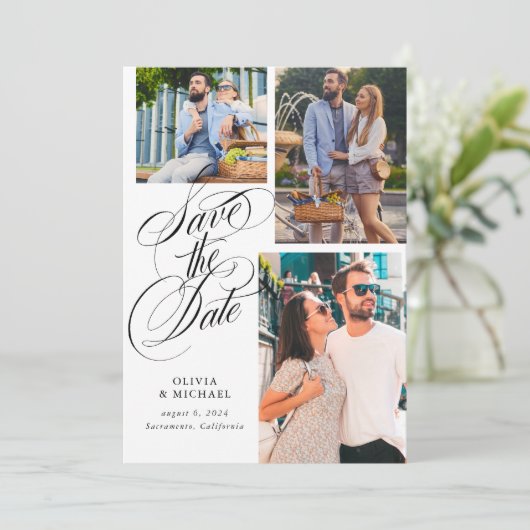 QR-Code Foto Collage Wedding Save The Date (Stehend Vorderseite)