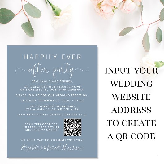 QR Code Foto Dusty Blue Wedding Reception Einladun