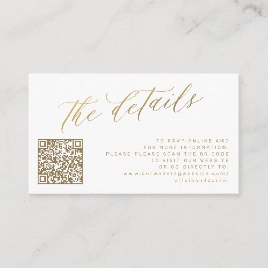 QR-Code Foto Edelgold-Skript Hochzeitsdetails Begleitkarte (Vorderseite)
