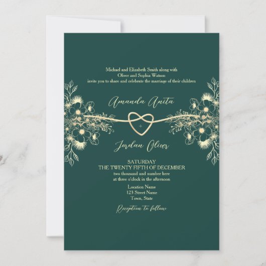 QR Code Foto Emerald Green Gold Wedding Einladung (Vorderseite)