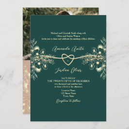QR Code Foto Emerald Green Gold Wedding Einladung