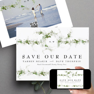 QR-Code | Foto Eukalyptus Wreath Monogram Wedding Save The Date