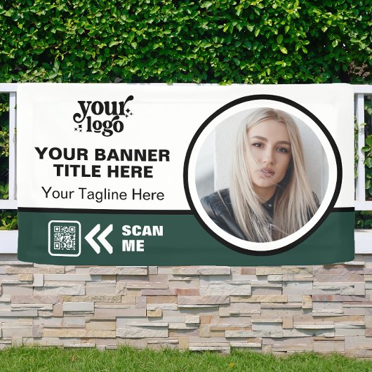 QR-Code-Foto für Business-Logos im Freien Grün Banner