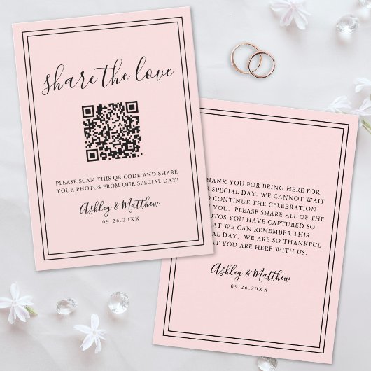 QR-Code Foto für Gast-Hochzeit mit weißem Rosa Begleitkarte