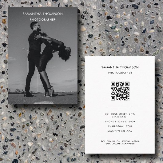 QR-Code-Foto für Schwarz-weiße Hochzeitfotografen Visitenkarte