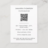 QR-Code-Foto für Schwarz-weiße Hochzeitfotografen Visitenkarte (Rückseite)