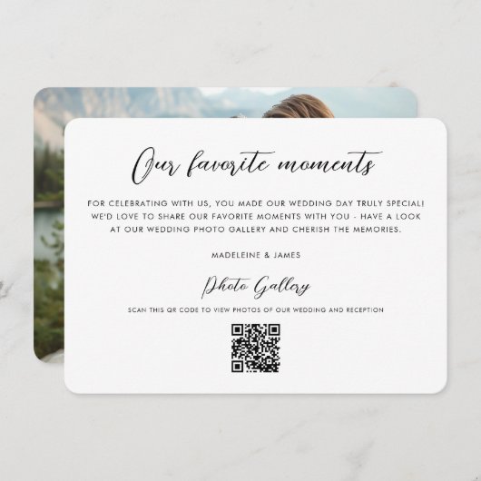 QR Code Foto Gallery Moderne Skripthochzeit Dankeskarte (Vorne/Hinten)