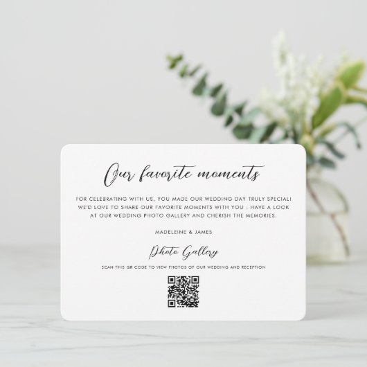 QR Code Foto Gallery Moderne Skripthochzeit Dankeskarte (Stehend Vorderseite)