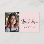 QR Code Foto Haarstylist Monogramm Typografie Visitenkarte (Vorderseite)