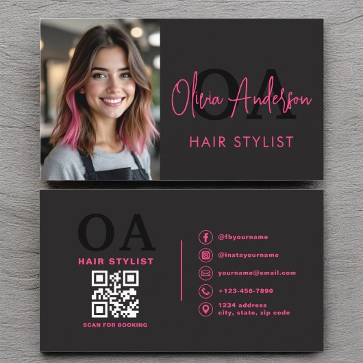 QR Code Foto Haarstylist Monogramm Typografie Visitenkarte