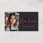 QR Code Foto Haarstylist Monogramm Typografie Visitenkarte (Vorderseite)