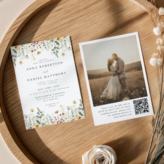QR-Code-Foto-Hochzeitseinladung mit Wildblumen Einladung