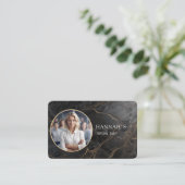 QR-Code, Foto, Marmor, Schwarz-Gold, Salon Visitenkarte (Stehend Vorderseite)