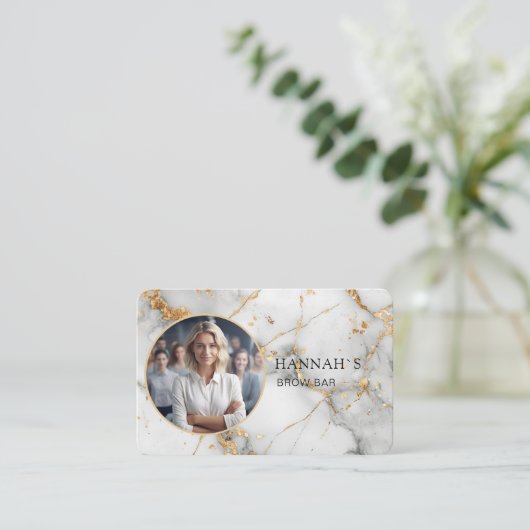 QR-Code, Foto, Marmor, Weißgold, Salon Visitenkarte (Stehend Vorderseite)