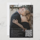 QR Code Foto Moderne, elegante Schwarze Hochzeit Einladung (Rückseite)