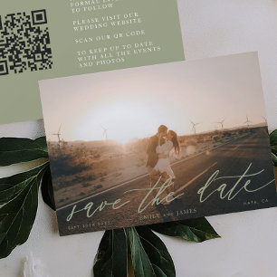 QR Code Foto Modernes Design Save the Date grün
