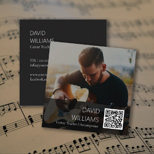 QR-Code-Foto-Musiklehrer-Sänger-Songwriter Quadratische Visitenkarte