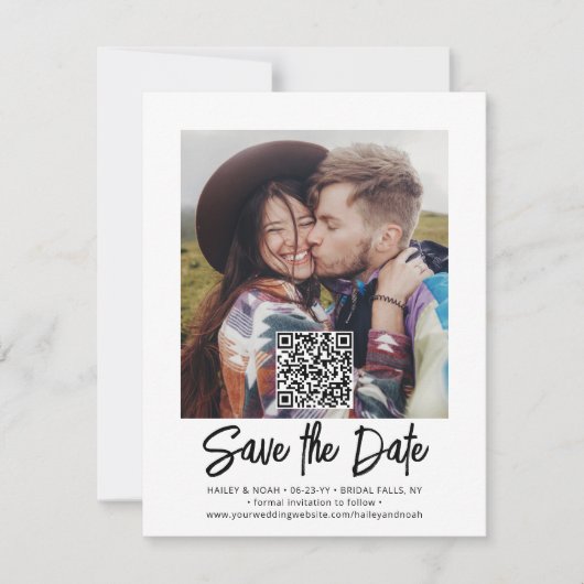 QR Code Foto Overlay Simple Modern Script Wedding Save The Date (Vorderseite)