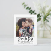 QR Code Foto Overlay Simple Modern Script Wedding Save The Date (Stehend Vorderseite)