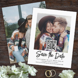 QR Code Foto Overlay Simple Modern Script Wedding Save The Date