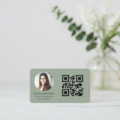 QR-Code-Foto Sagegrün Visitenkarte (Stehend Vorderseite)