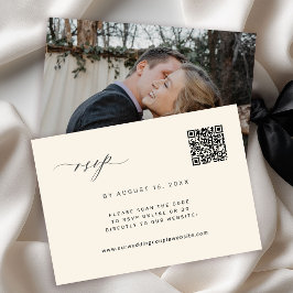 QR-Code-Foto schwarze und elfenbeinfarbene Hochzei RSVP Karte