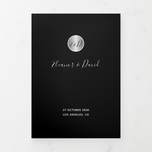 QR CODE Foto schwarzes Silber alle in einer Hochze Dreifach Gefaltete Ankündigung (Cover)