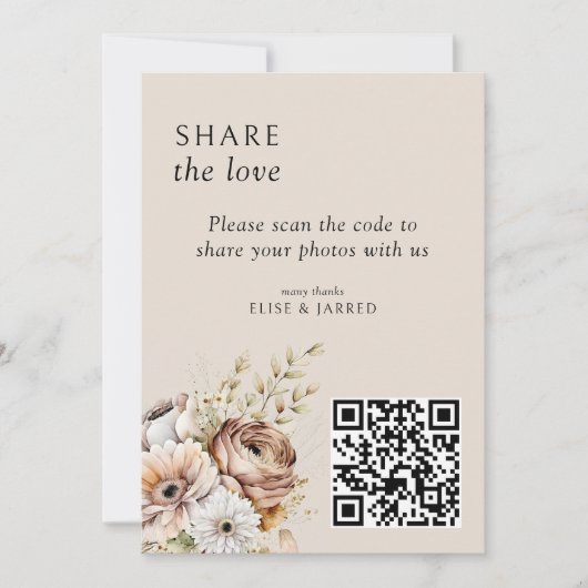 QR-Code-Foto-Sharing-Karte für rustikale Fall-Blum Einladung (Vorderseite)