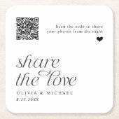 QR Code Foto Sharing Modern Simple Wedding Rechteckiger Pappuntersetzer (Vorderseite)
