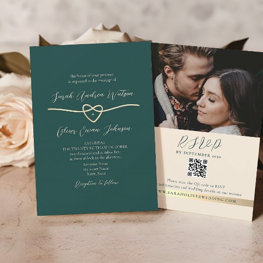 QR-Code-Foto Smaragdgrüne Hochzeit Einladung