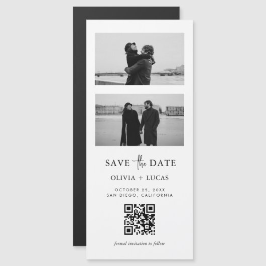 QR Code Foto Strip Magnetic Wedding Save the Date Magnetkarte (Vorne/Hinten)