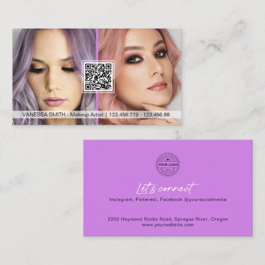 QR Code Foto Visitenkarten für Makeup-Künstler Visitenkarte (Vorne/Hinten)