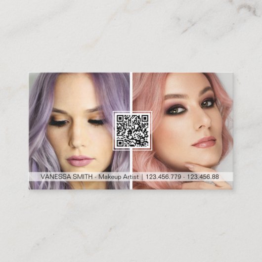QR Code Foto Visitenkarten für Makeup-Künstler Visitenkarte (Vorderseite)