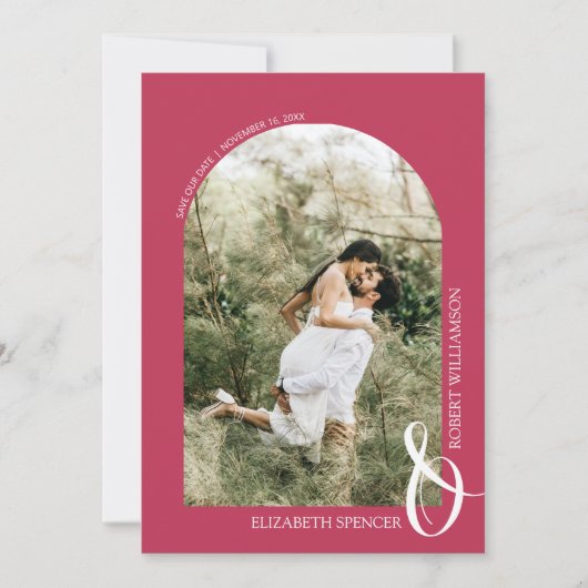 QR Code Foto Wedding Magenta Save The Date (Vorderseite)