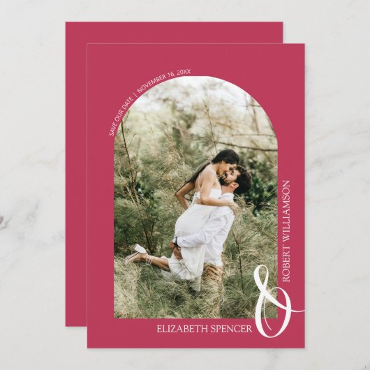 QR Code Foto Wedding Magenta Save The Date (Vorne/Hinten)