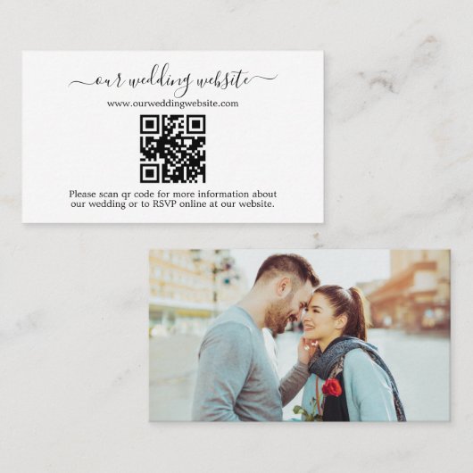 QR Code Foto Wedding RSVP Online Visitenkarte (Vorne/Hinten)
